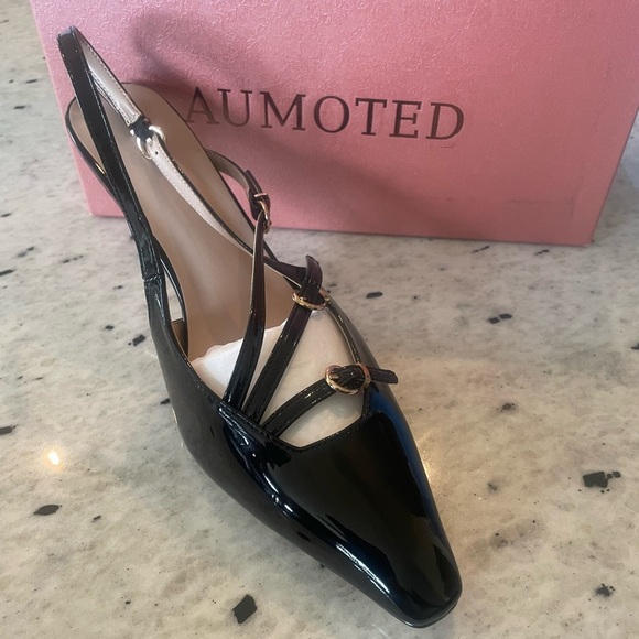 AUMOTED Womens Slingback Stiletto Pointed Toe Metallic Buckle Pumps 8.5, BNIB - Picture 6 of 12